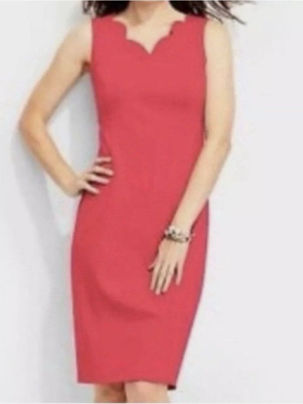 Talbots Dress Womens 8P Pink Scallop Neck Shift Knit Wedding Church Career NEW - Picture 2 of 8
